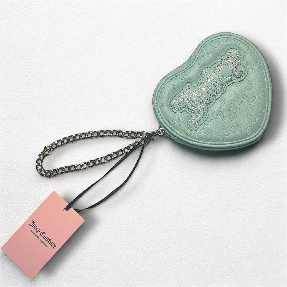 Juicy Couture String Of Pearls Heart Zip Around Wallet ChainWristlet Purse NWT